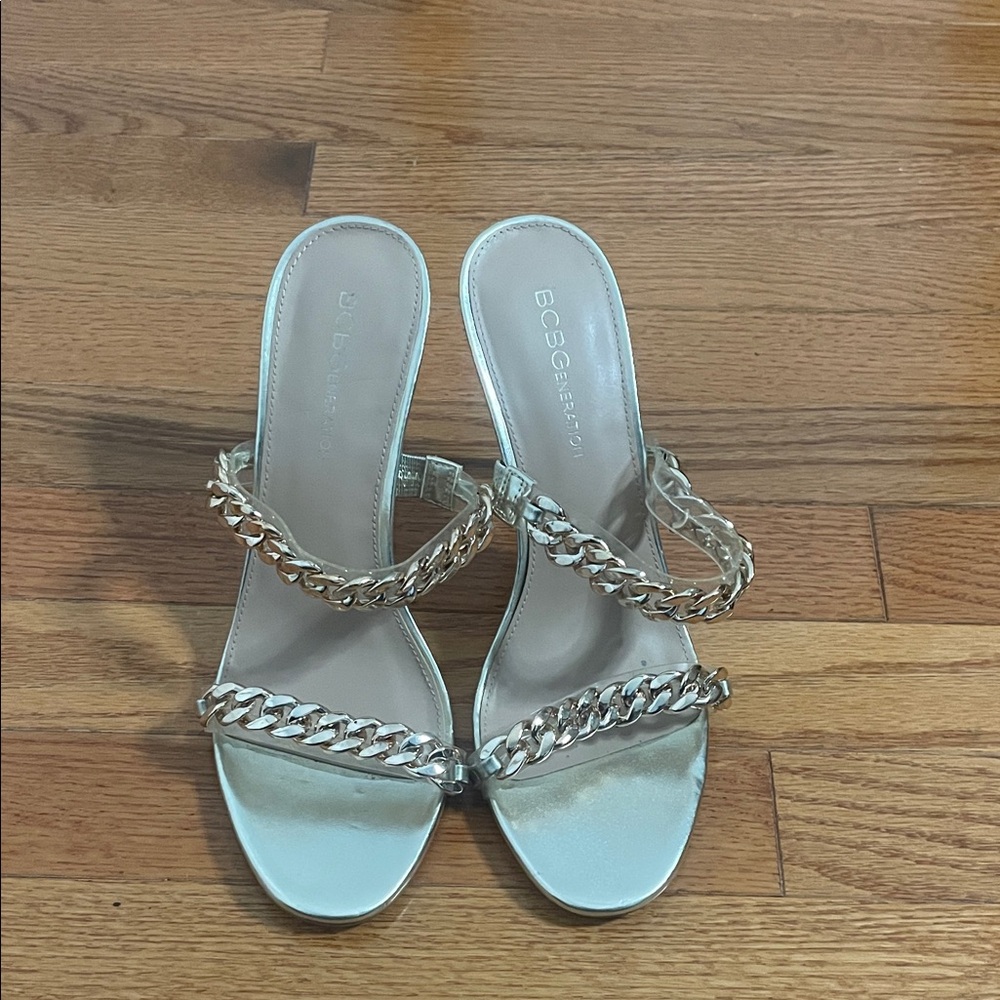 BCBGeneration Silver Chain Strap Heels - image 2